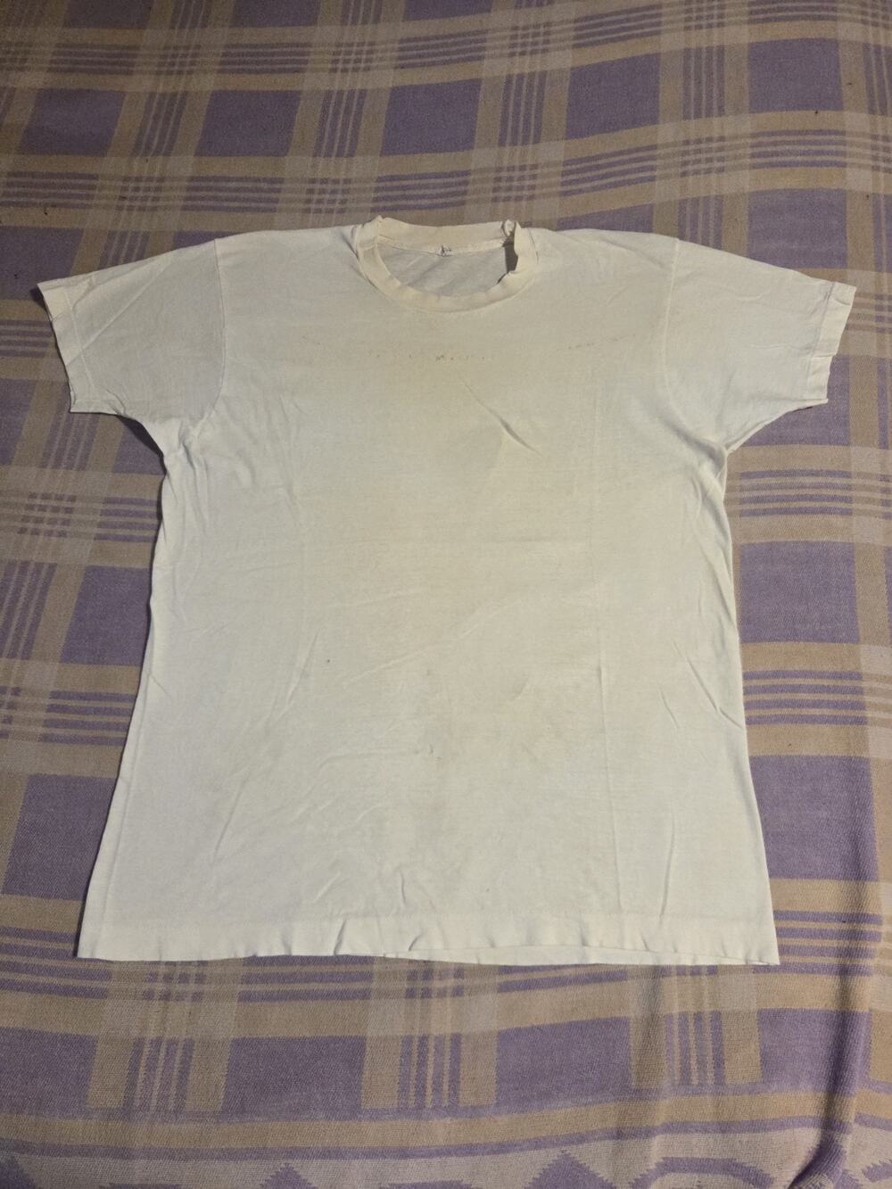Vtg 70s Mens XL Fruit Of The Loom Blank White Distressed Worn T Shirt Thrashed